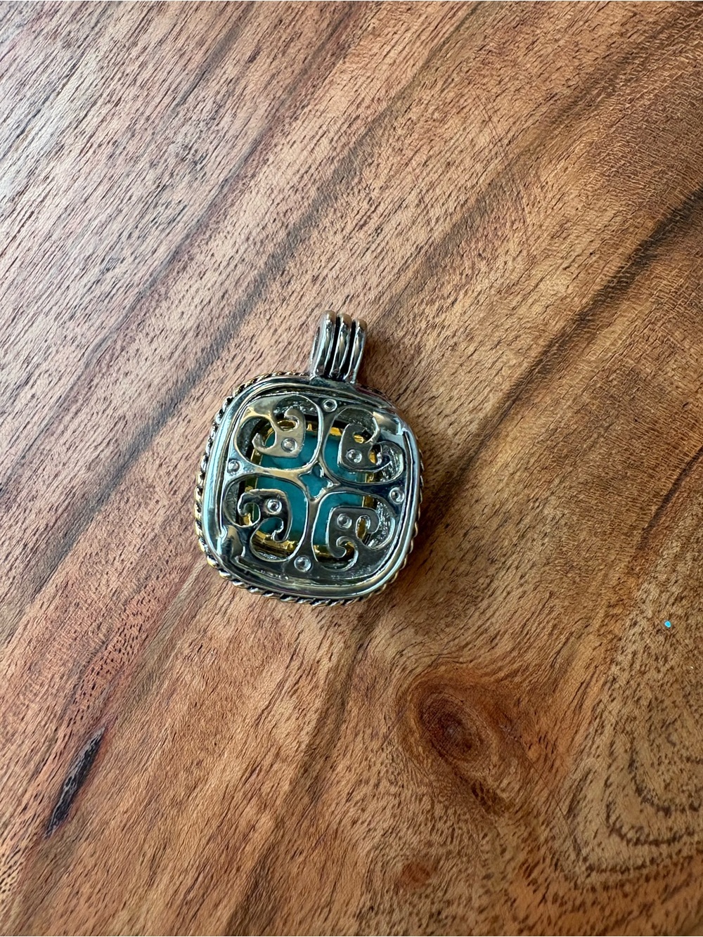Turquoise Stone Silver & Gold-Tone Pendant - Women Jewelry - Picture 4 of 8